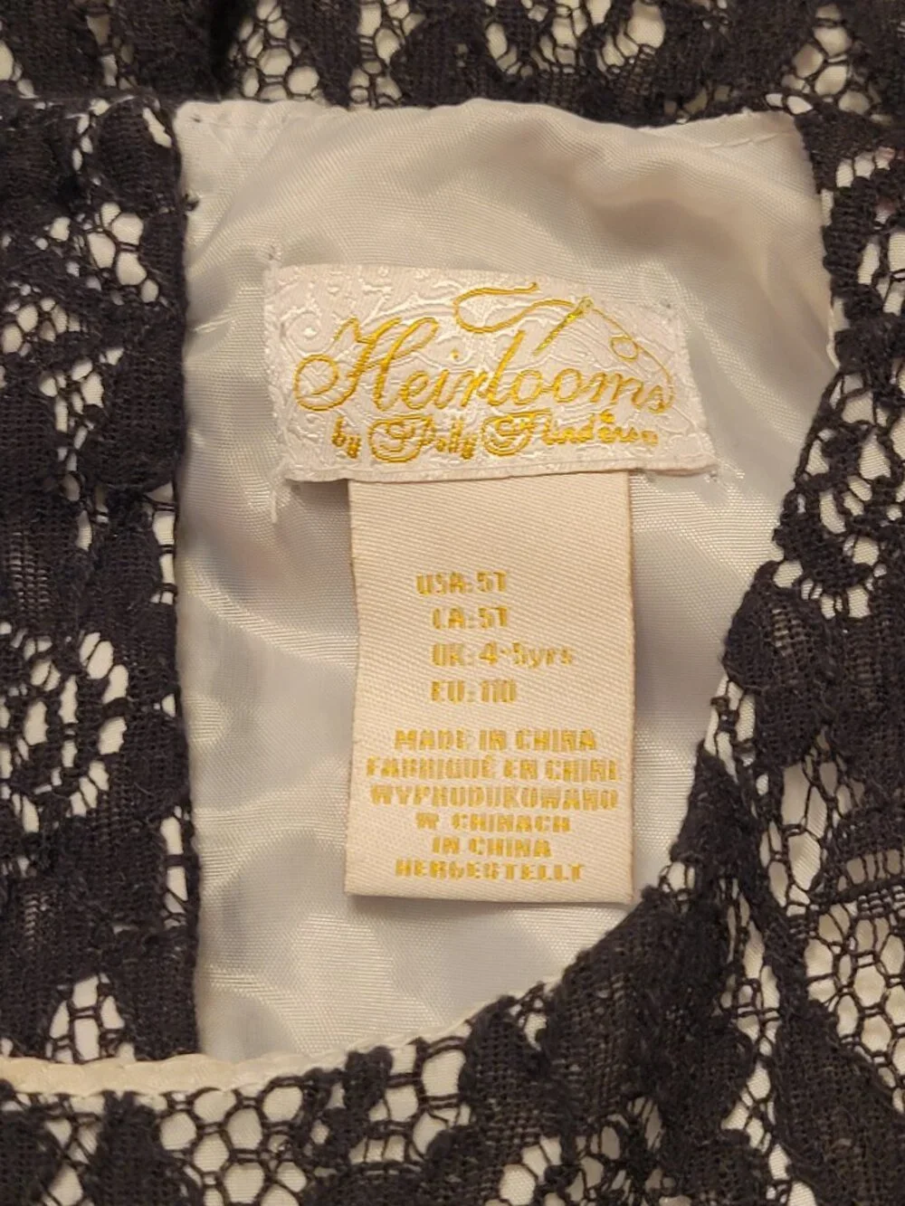 Heirlooms by Polly Flinders Girls 5T Black Lace Party Holiday Dress Red Bow